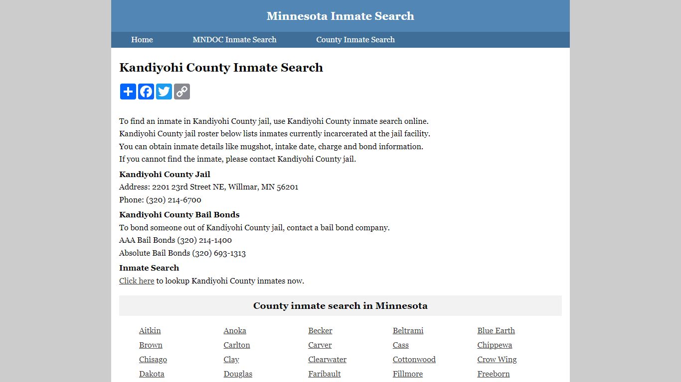 Kandiyohi County Inmate Search